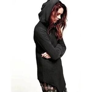 Free People Black / Gray Wash Asymmetric Hooded Wool Blend Jacket Fall Coat Med